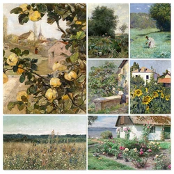 Antique French Country Natural Scenery Wildflower Field Landscape Poster Canvas Painting Wall Art Pictures Home Farmhouse Decor