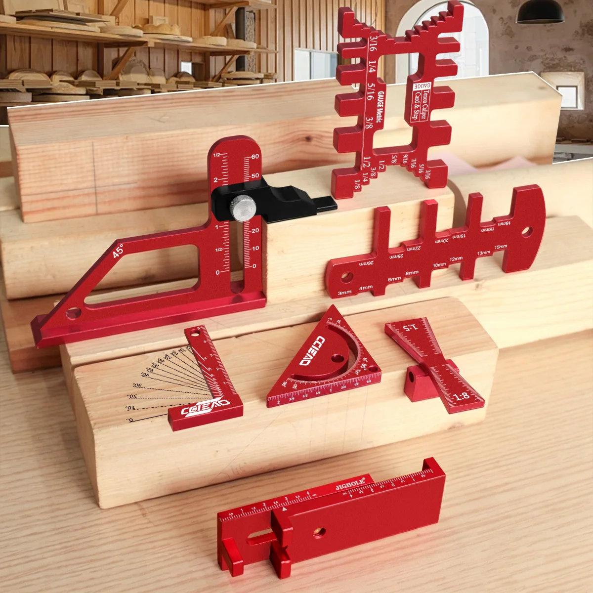 7Pcs Aluminum Alloy Woodworking Measuring Layout Tool Multi-functional Carpenter Marking Gauge Kit Table Saw Positioning Ruler