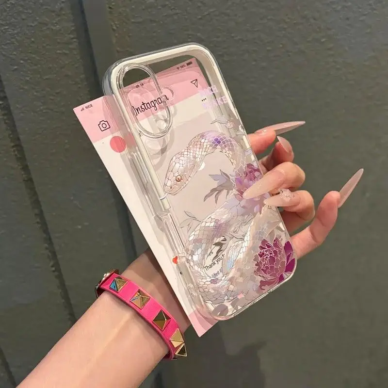 

Korean 2 in 1 Case for iPhone 17 Air 16 Pro Max 15 14 13 12 11 Plus Transparent Camera Protection for Male Female Bumper Snake