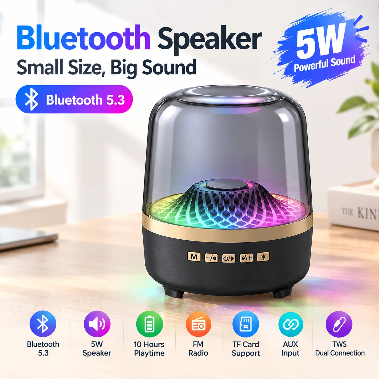 Transparent Shell Bluetooth Speaker with RGB Mini Desktop Speakers 5W HiFi TWS Sound Box for Computer Home Party New Year Gifts