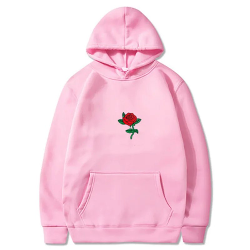 Harajuku Hoodie Sweatshirt Men Fashion Streetwear Rose flower Print Hoodies Tops Pullover mens hoody Hooded Sweatshirt clothes