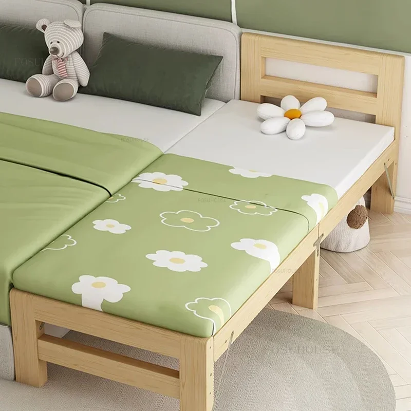 Modern Solid Wood Children's Beds Foldable Kid Bed with Guardrails Extended Bed Simple Bedside Bed for Adults Home Furniture