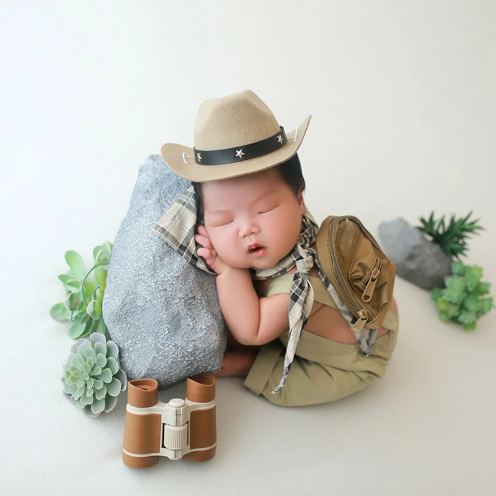 Newborn Photography Outfits Little Baby Explorer Costume Green Plants Photo Decorate Props Infant Camping Style Photoshoot Theme