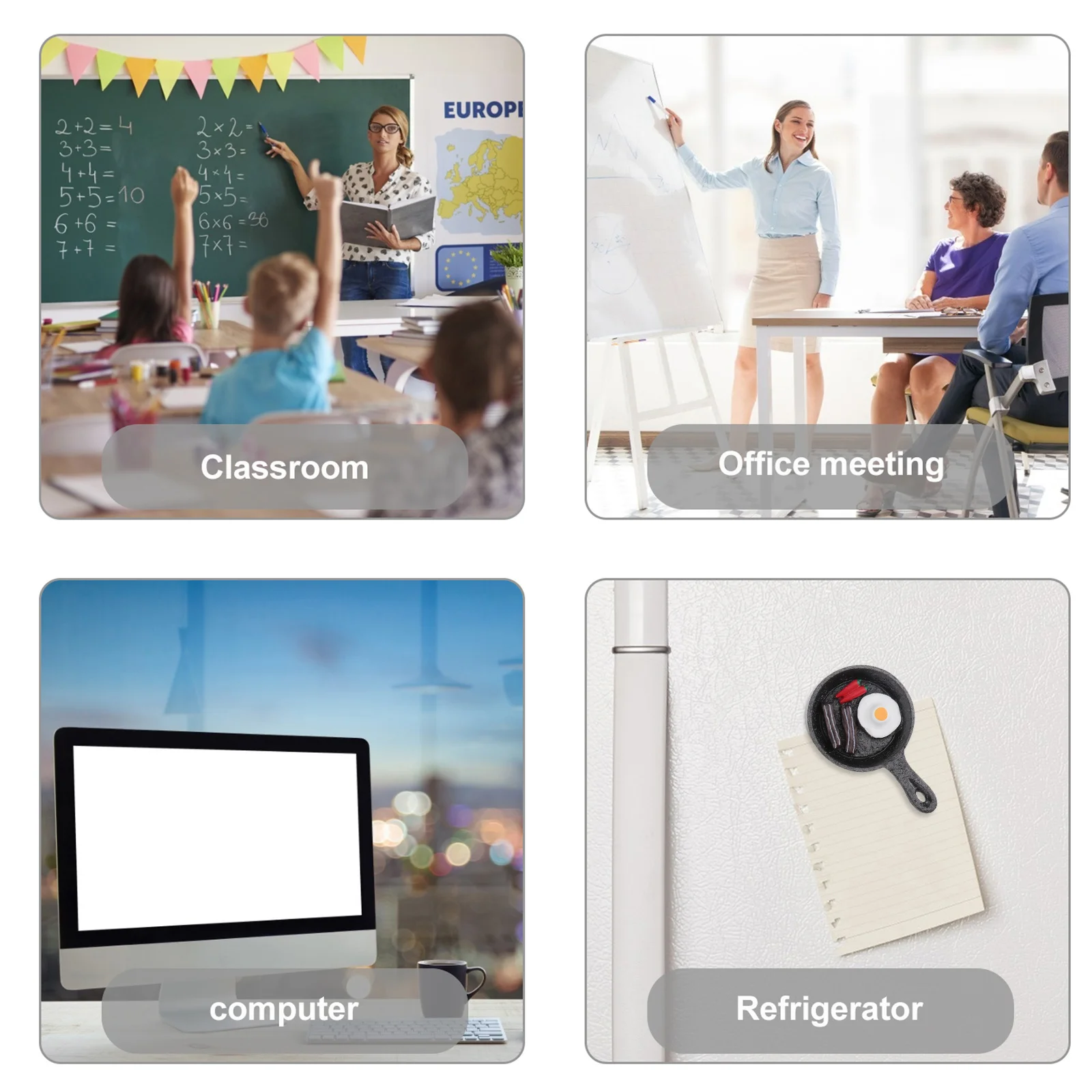 

4Pcs Flat Pan Refrigerator Magnetic Stickers Creative Fridge Decoration Decorative Magnet for Kitchen Locker Cabinet