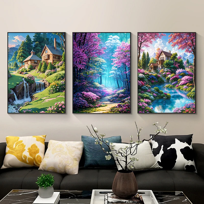 5D DIY Diamond Painting Nature Scenery House Building Mosaic Diamond Embroidery Painting Full Round Diamond Home Decor Gift