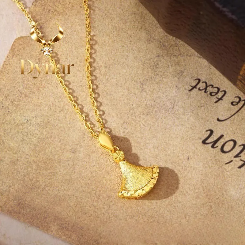 Dynar Jewelry  Light luxury design old money style 24K real gold ginkgo leaf pendant female ins style 9999 small skirt necklace