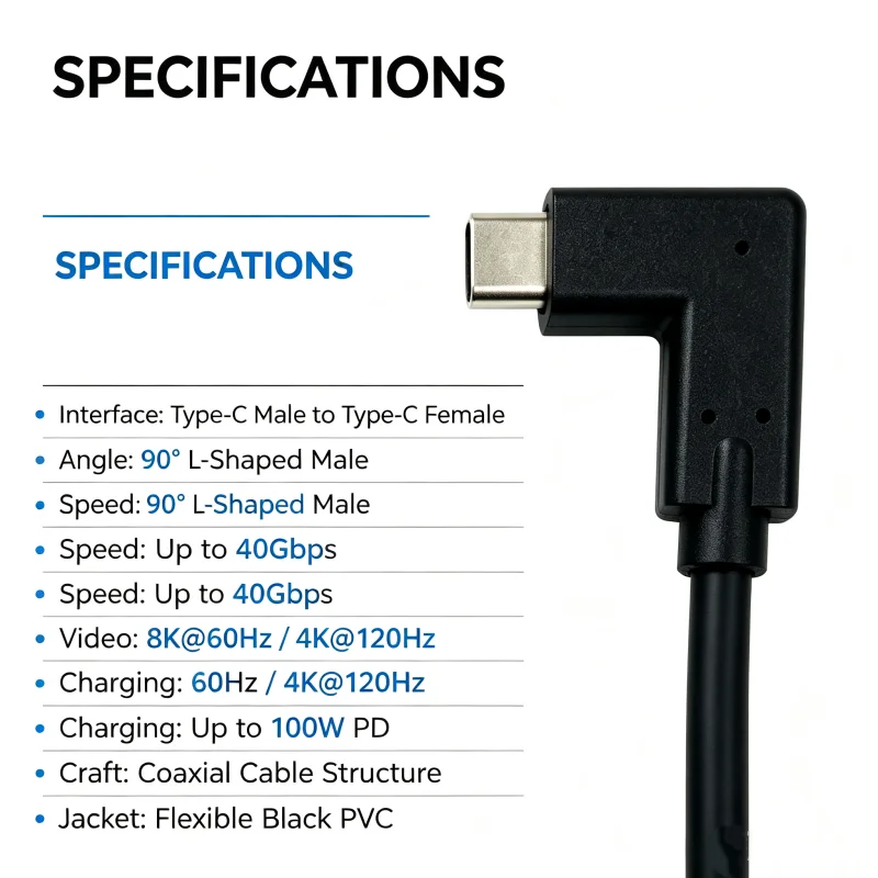 90 Degree Right Angle USB C to USB C Cable With Lock Buckle Type-C Male To Male Data Transfer Charging Wire For Industrial Camer