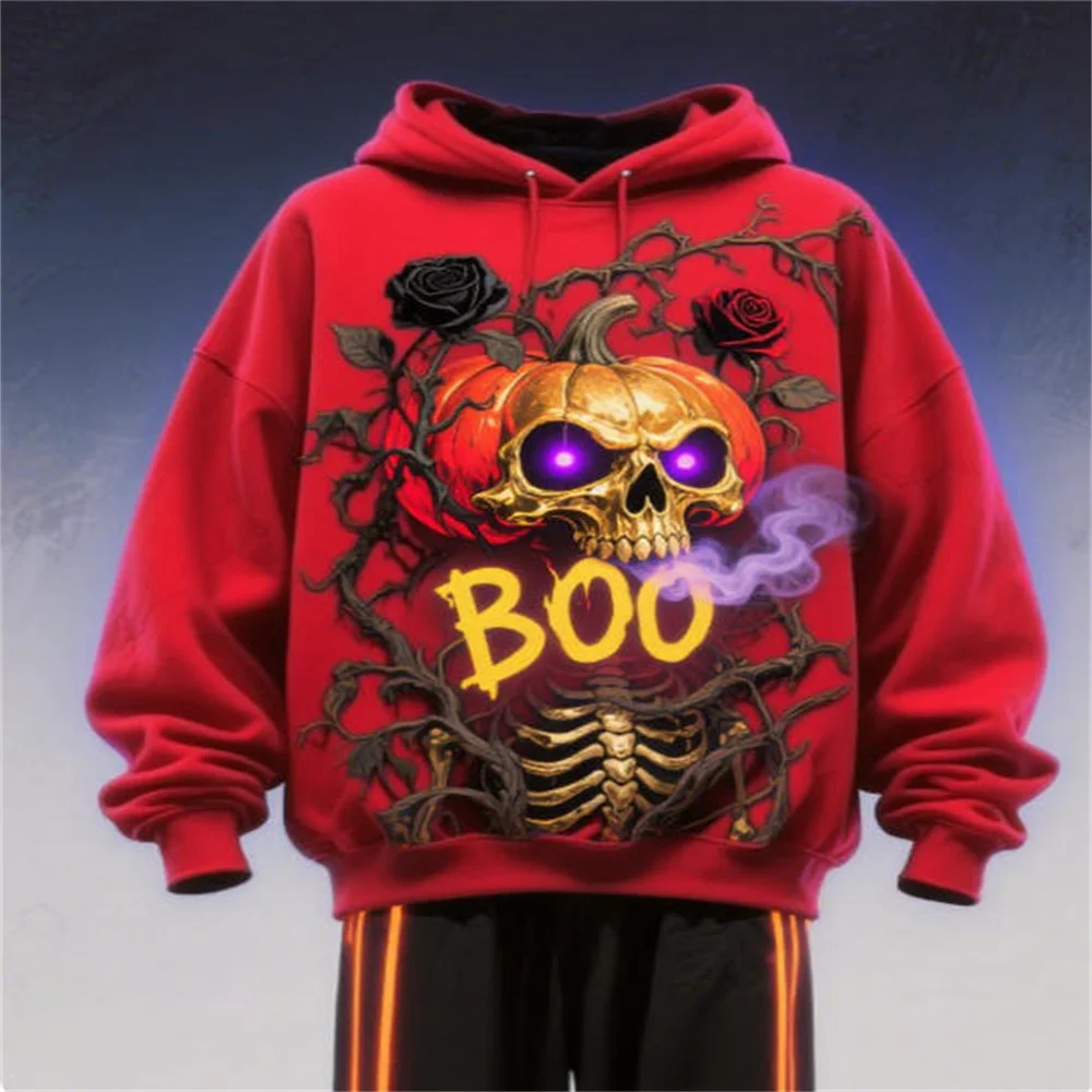 Halloween Terrifying Pumpkin Pattern Men's Hooded Sweatshirts Autumn Winter Long Sleeve 3D Printed Street Horror Hip Hop Hoodies