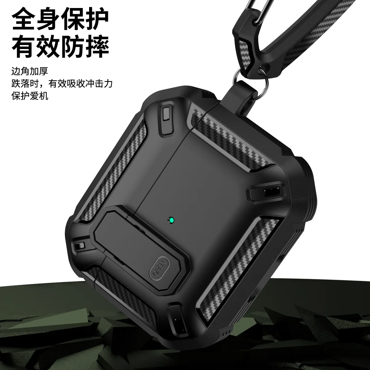 حافظة واقية بقفل آمن لأجهزة AirPods 4th Gen 2024 مع غلاف عسكري بحلقة تسلق لأجهزة Airpods 4 3 2 Pro Drop Protect