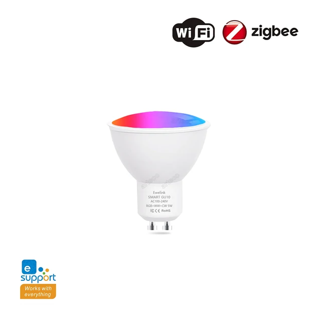 Smart ZigBee GU10 WiFi Smart LED Light Bulb RGBCW 5W Dimmable Lamps EWelink APP Control Spotlight Bulb Works With Alexa Google