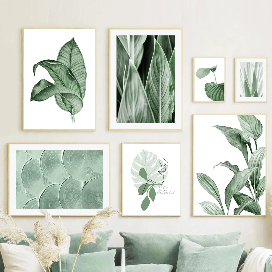 Plant Leaf Monstera Ginkgo Biloba Lips Green Nature Art Canvas Painting Nordic Posters Prints Wall Pictures Living Room Decor