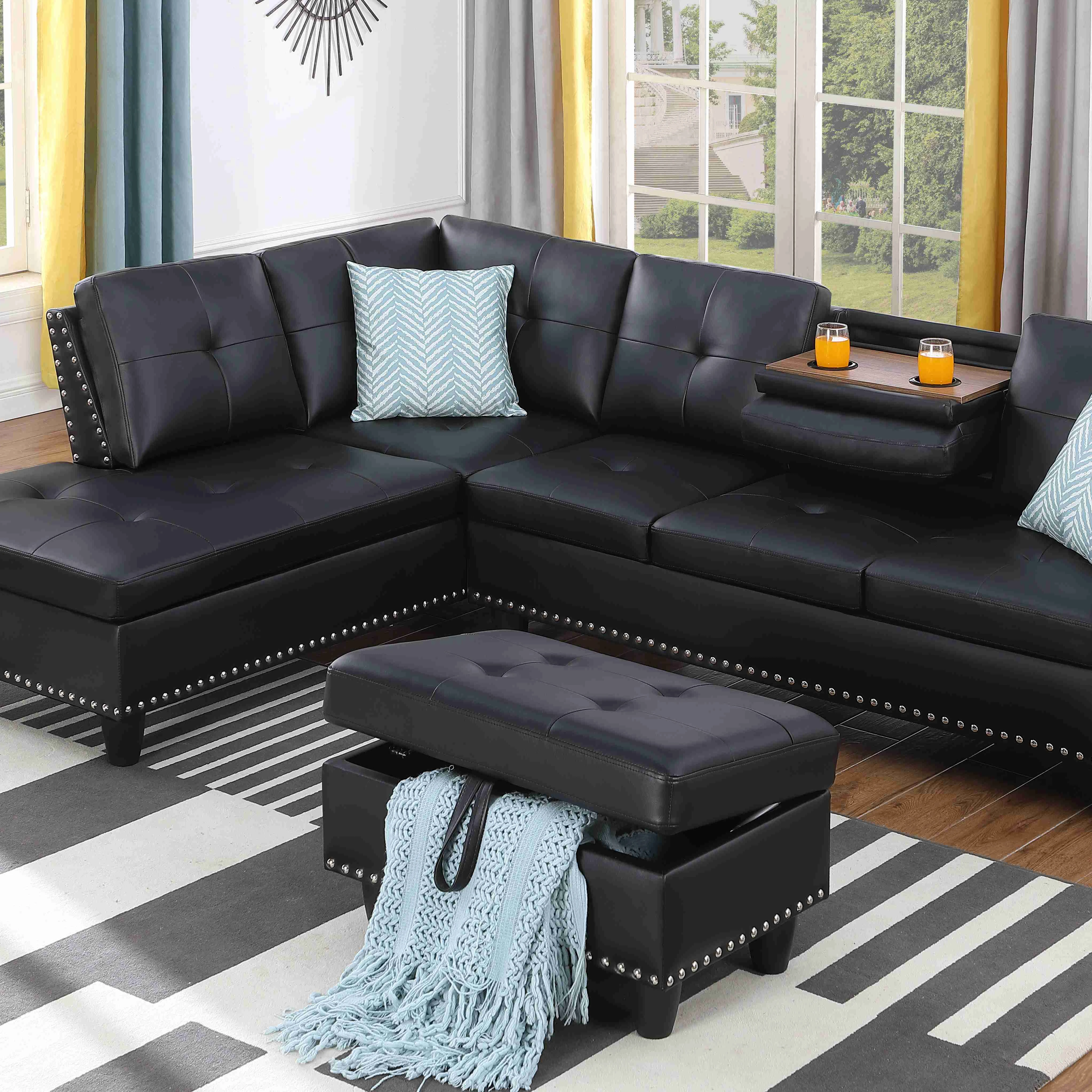 

Custom Fashionable And Light Luxury Irine Faux Leather Sectional Sofa With Ottoman For Living Room Home Use