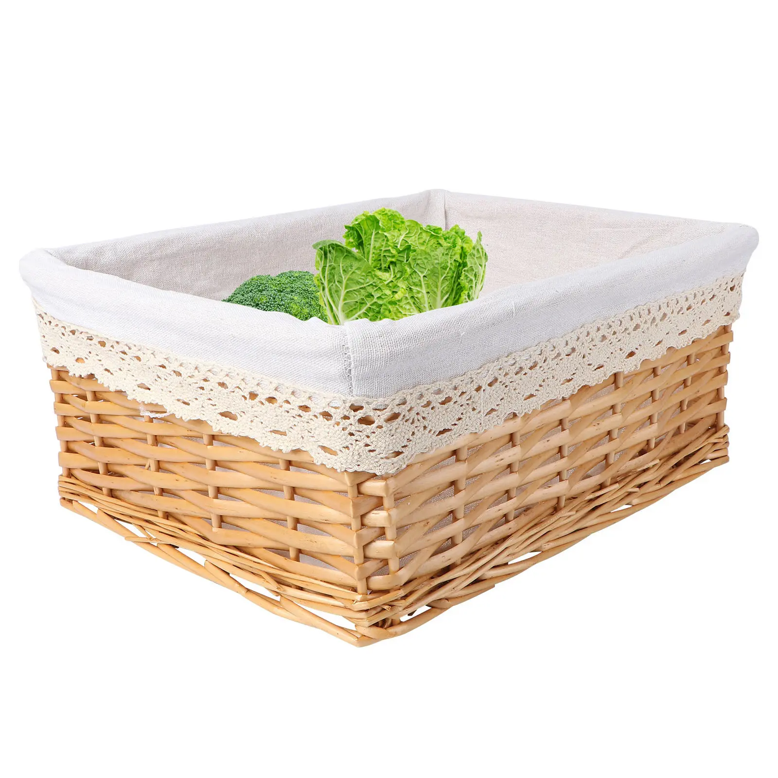 

40x30x16cm Hand-Woven Wicker Storage Basket Rectangular Multipurpose Organizer with Removable Washable White Liner for Bedroom