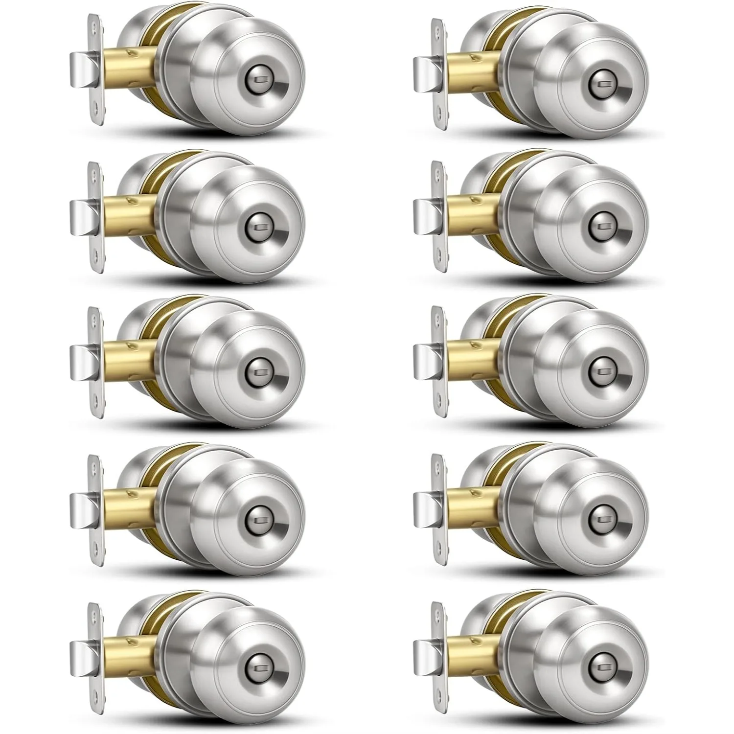 

Brushed Nickel Door Knobs Privacy Lock, Keyless Interior Door Handle Set for Bedrooms Bathrooms, Reversible Left/Right Handed