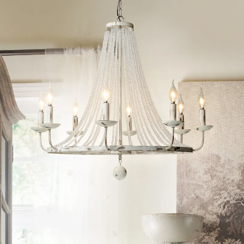 For Bedroom Living Shops Office Room Loft Apartment E14 Antique White Pendant Lamp Multiple Heads Vintage Ceiling Chandelier