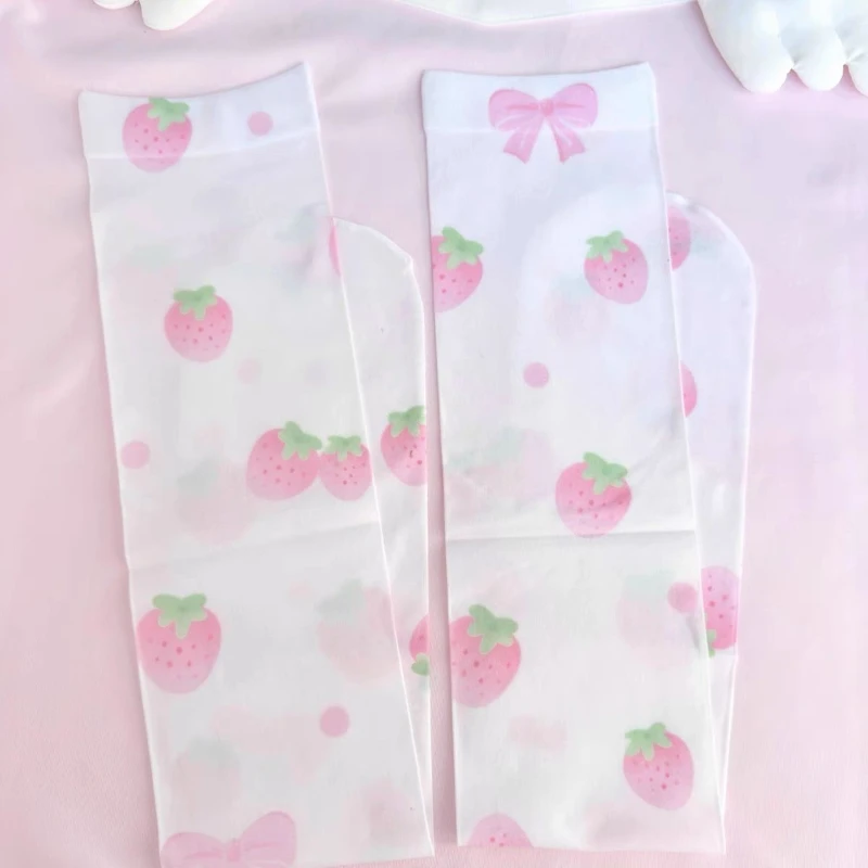 Japanese Pink Cartoon Printing Kawaii Cute Sock Women Y2k Aesthetic Long Leg Socks 2024 Summer Harajuku Grunge Knee Length