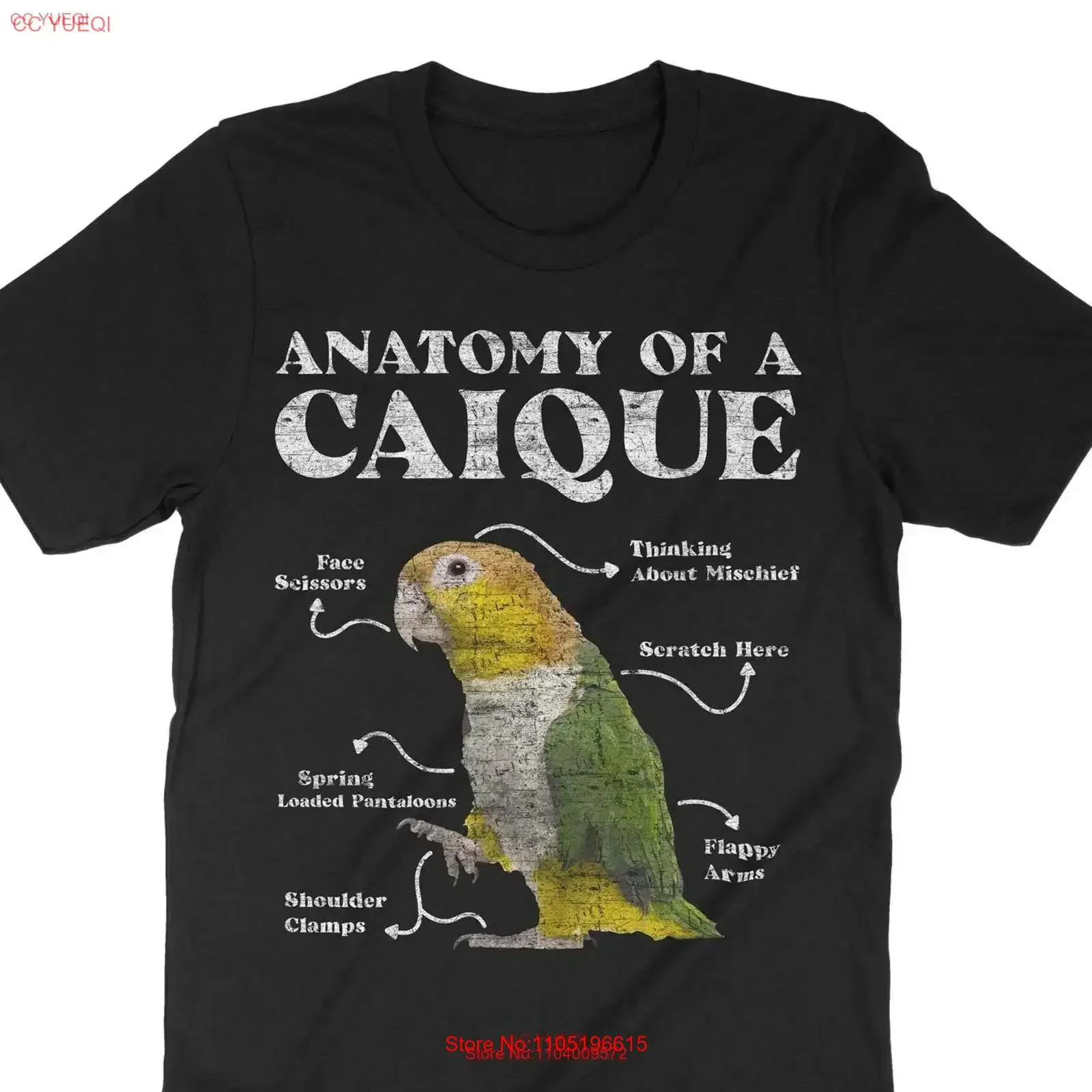 Camiseta de anatomía de un pájaro caique, loro loco, señora, lindos pionitos, divertido pájaro, vintage, lavado, ropa de diseñador, gráfico elegante