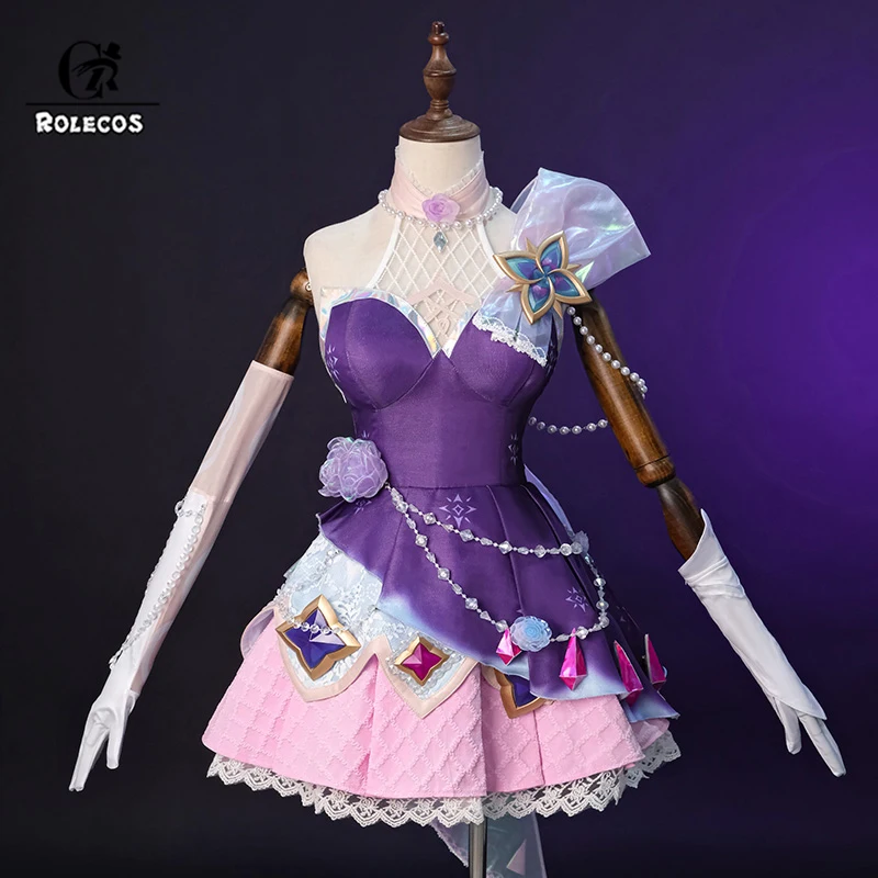 ROLECOS Game LOL Prestige Crystal Rose Lux Cosplay Costume New Skin Game LOL Lux Cosplay Outfit Halloween Women Dress Fullset