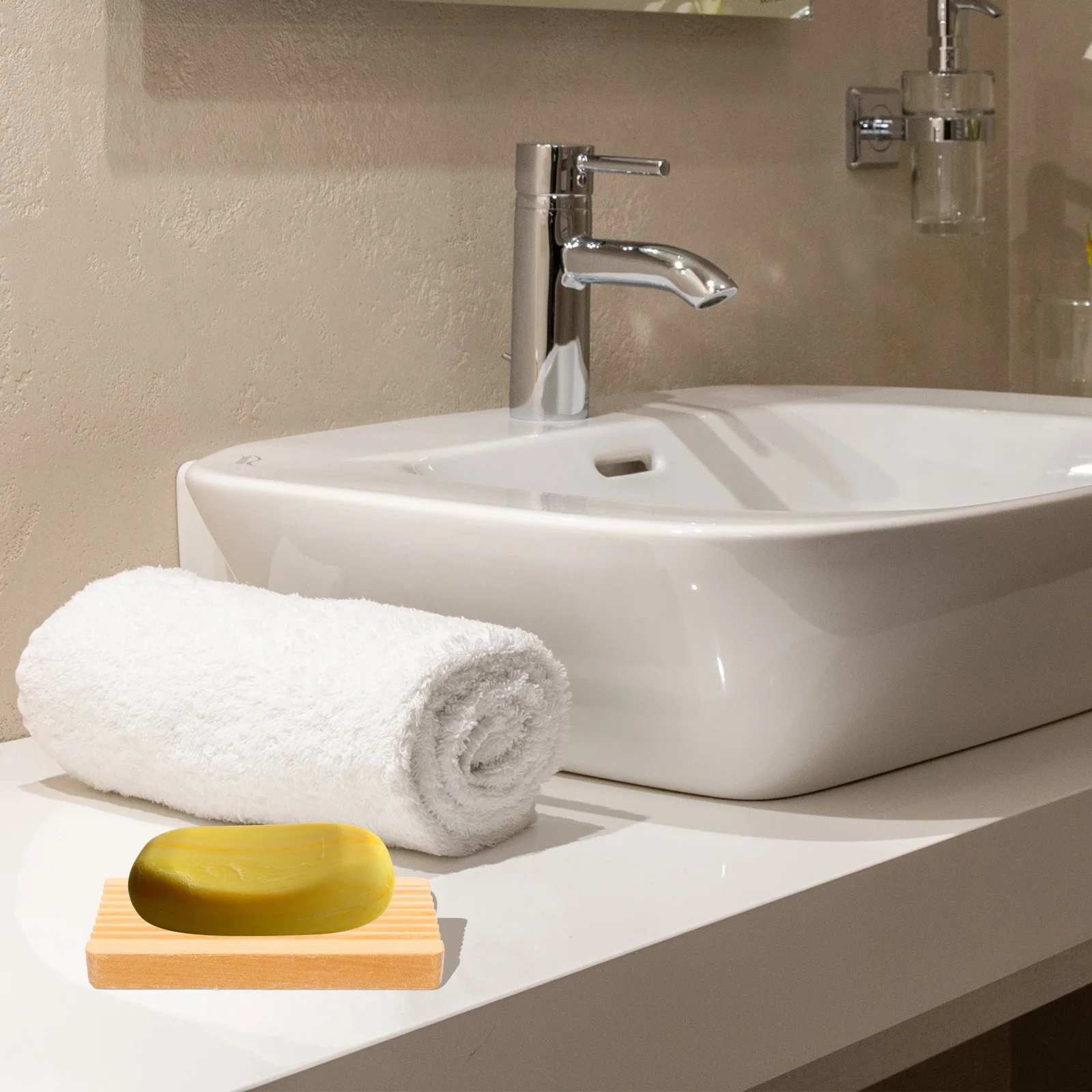 

1Set Ecofriendly Bamboo Soap Holder Lightweight Fine Craft Bathroom Kitchen Sink Countertop Soap Stand