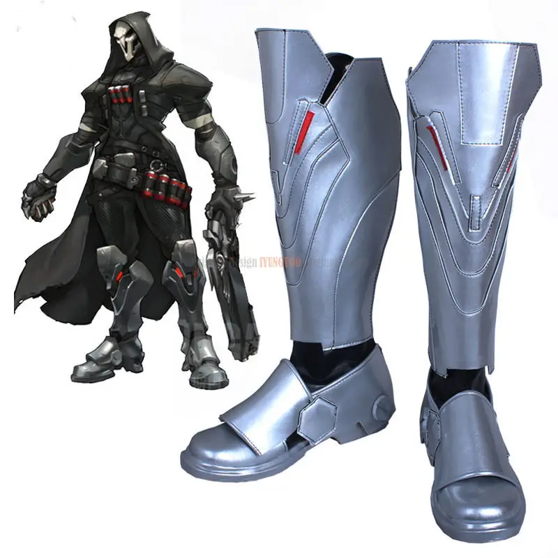 

OW Reaper Shoes Cosplay OW Hero Reaper Cosplay Shoes Silver Boots Custom Made Custom Made Any Size