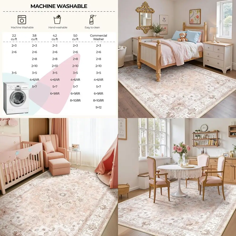 

Cute Girl 6x9 Non-Slip Low Pile Washable Rug for Nursery, Playroom, Bedroom - Soft Pink Pattern