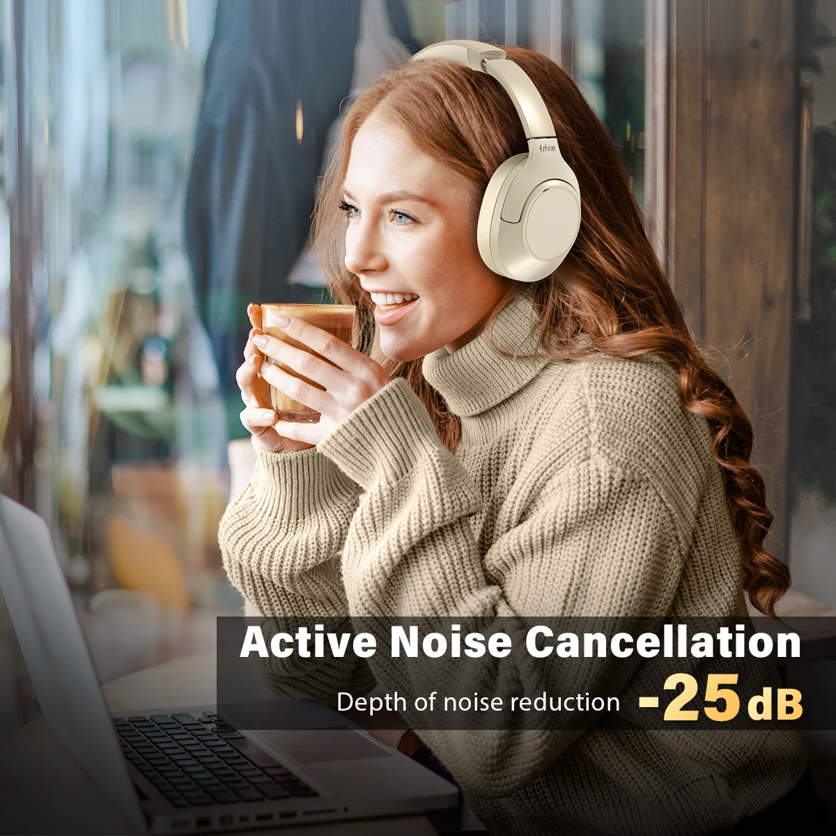 FIFINE Bluetooth Wireless Headphones for Phone/Pad,Over Ear Headset  with Active Noise Cancelling for Music/Game,Portable,65H-X3