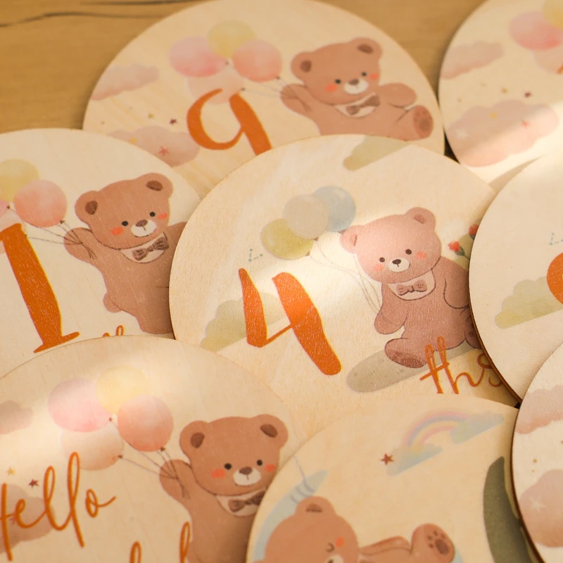 8Pcs Wooden Baby Monthly Milestone Cards Double Sided Photography Prop Milestone Discs Baby Pregnancy Growth Announcement Cards