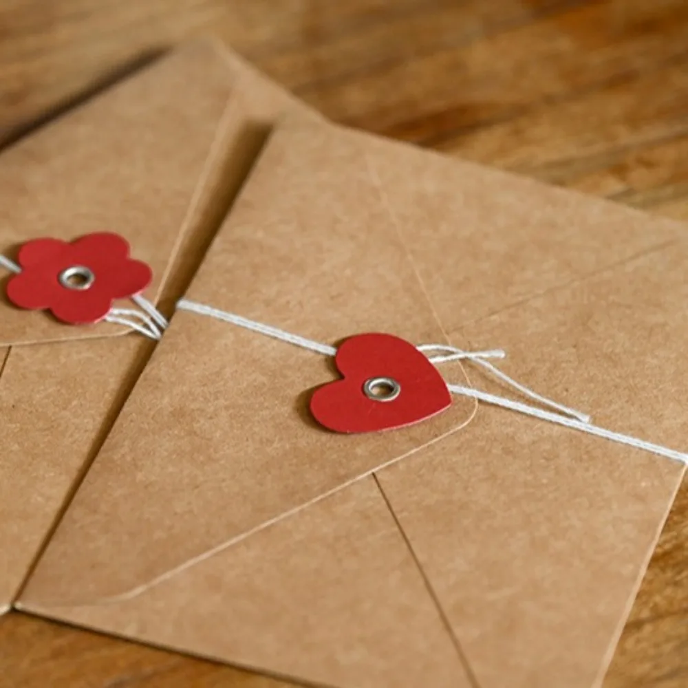 20Pcs Vintage Valentine Window Envelopes Love Gift Envelope Kraft Paper Envelopes Cash Envelope with Button String Tie