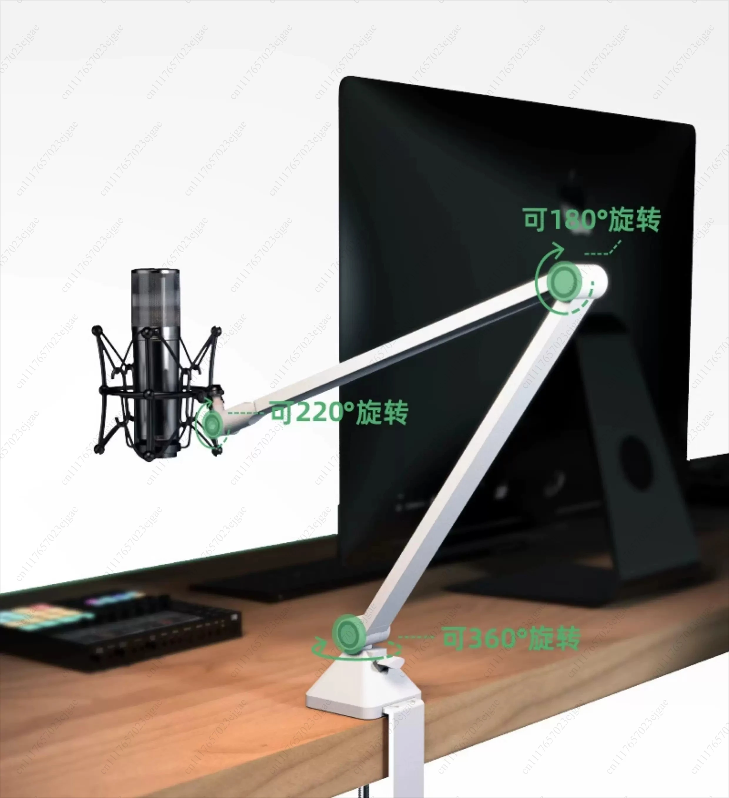 Adjustable microphone stand, suspension arm, scissor arm stand, with microphone clamp for table installation