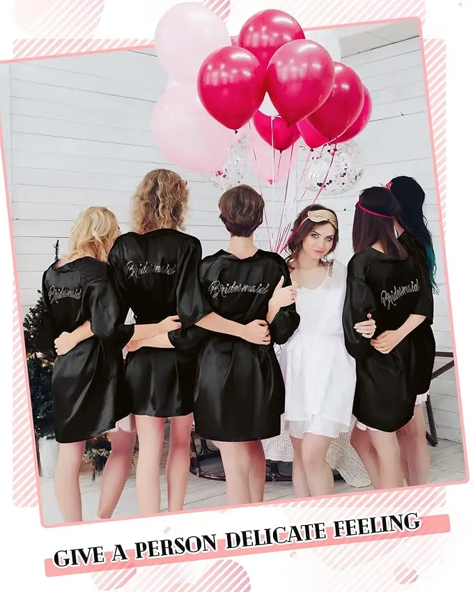 

10 Pcs Bride Bridesmaid Robes Kimono Rhinestones Short Satin Robes for Women Wedding Party