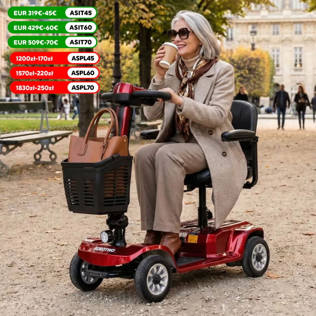 Scooter de mobilité haut de gamme EOEOTWO, 360 °   Siège pivotant et accoudoirs réglables, capacité de charge lourde de 190 kg, frein électromagnétique sûr
