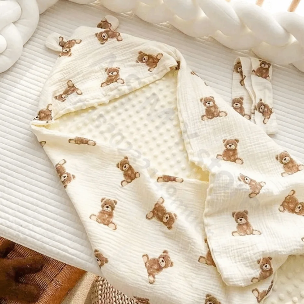 Pure Cotton Baby Crepe Cloth Double-layer Gauze Little Bear Printed Delivery Room Bag Soft Texture Single Layer Newborn Cloth