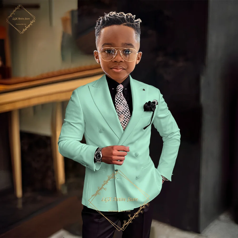 Boy's Mint Green Double-Breasted Suit (Jacket + Trousers) – Premium Custom, Perfect for Special Occasions & Social Gatherings