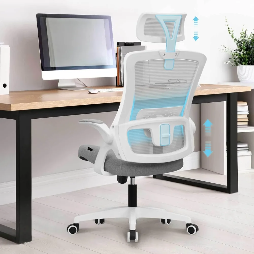 High Back Mesh Chair with Headrest Adjustable Height and Ergonomic Design Home Office Computer Desk Executive Lumbar Support