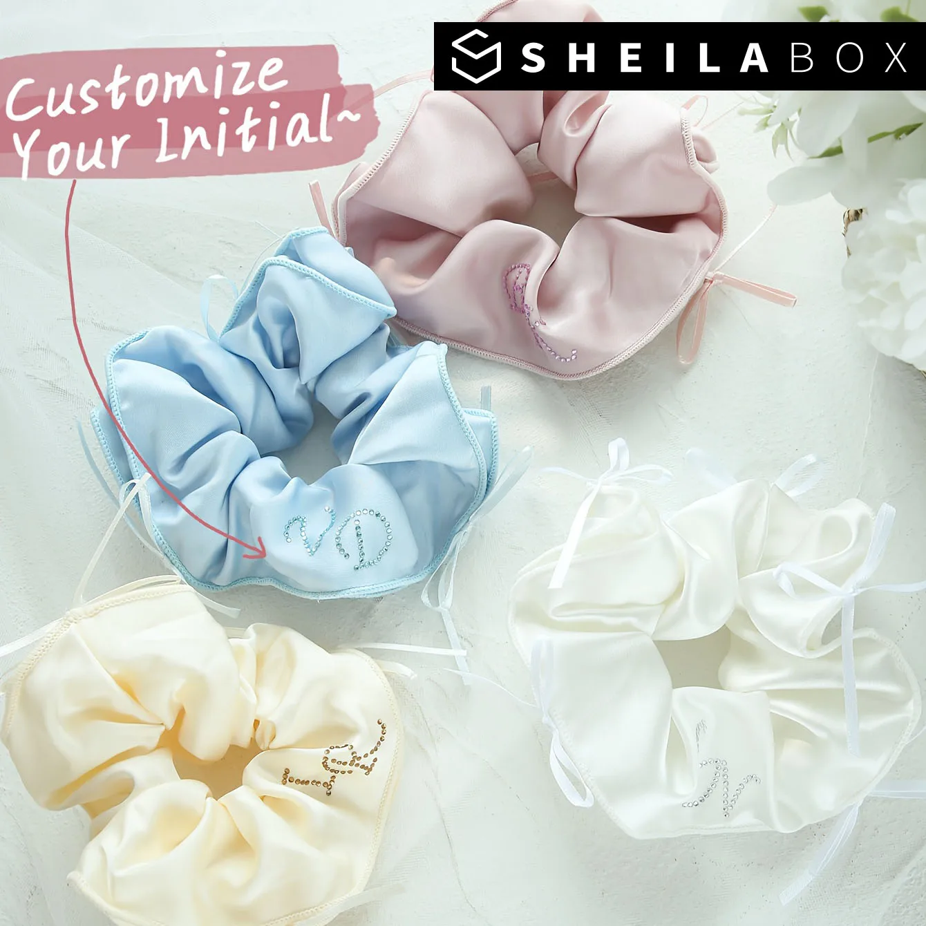 Sheilabox Chouchous en satin de soie personnalisés, élastiques à cheveux avec nœud de ballet pour femmes, accessoires capillaires, cadeaux de mariage
