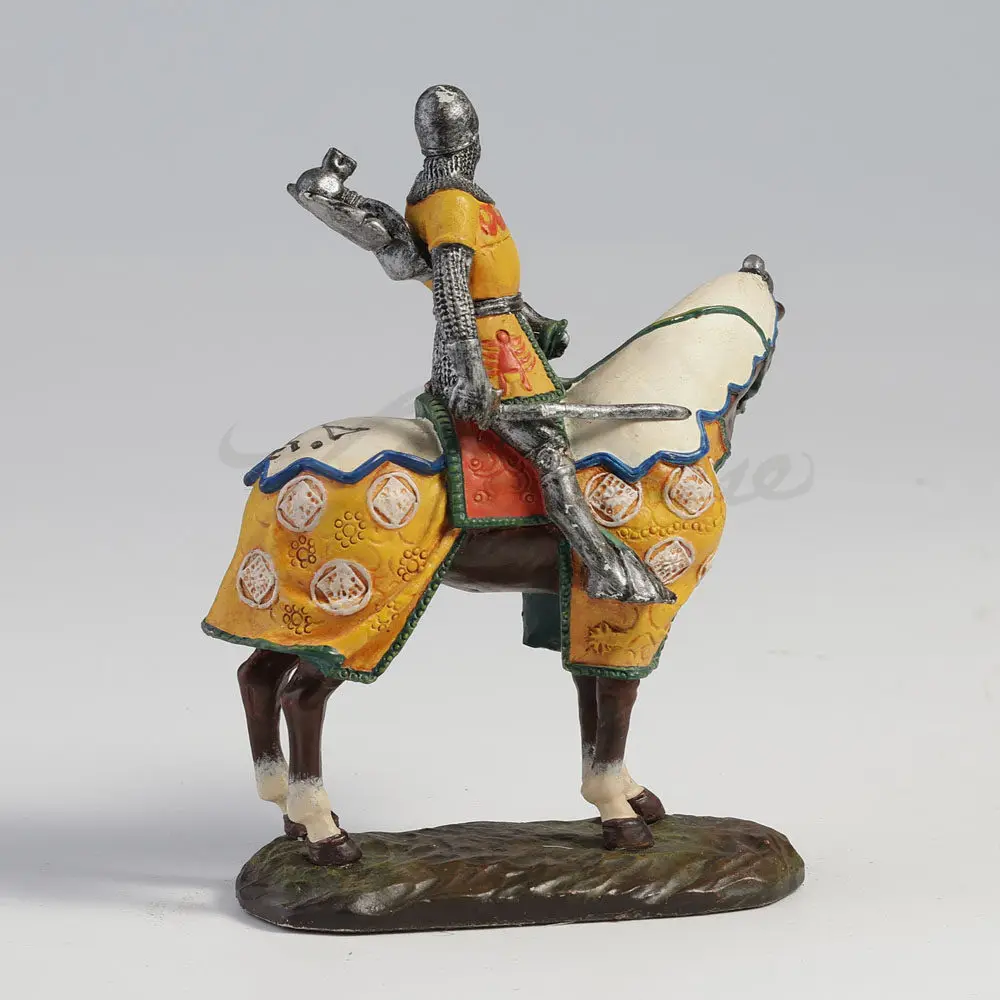 Medieval Mounted Knight Resin Figurine with Sword HandPainted Warrior Statue for Home Office Decoration Gift for History Lover