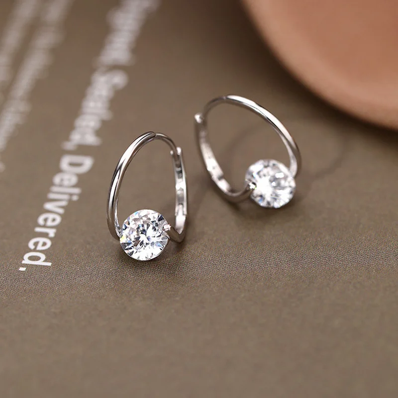 925 Sterling Silver Flash Diamond Earrings Clip Women Korean Fashion Crystal Stud Earrings for Female Clips On Ear Ring Piercing