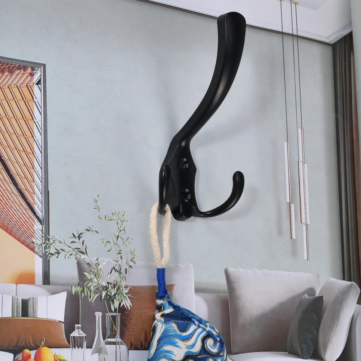 Modern minimalist black bathroom zinc alloy clothes and hats hook, living room door, single hook hanging clothes double hook