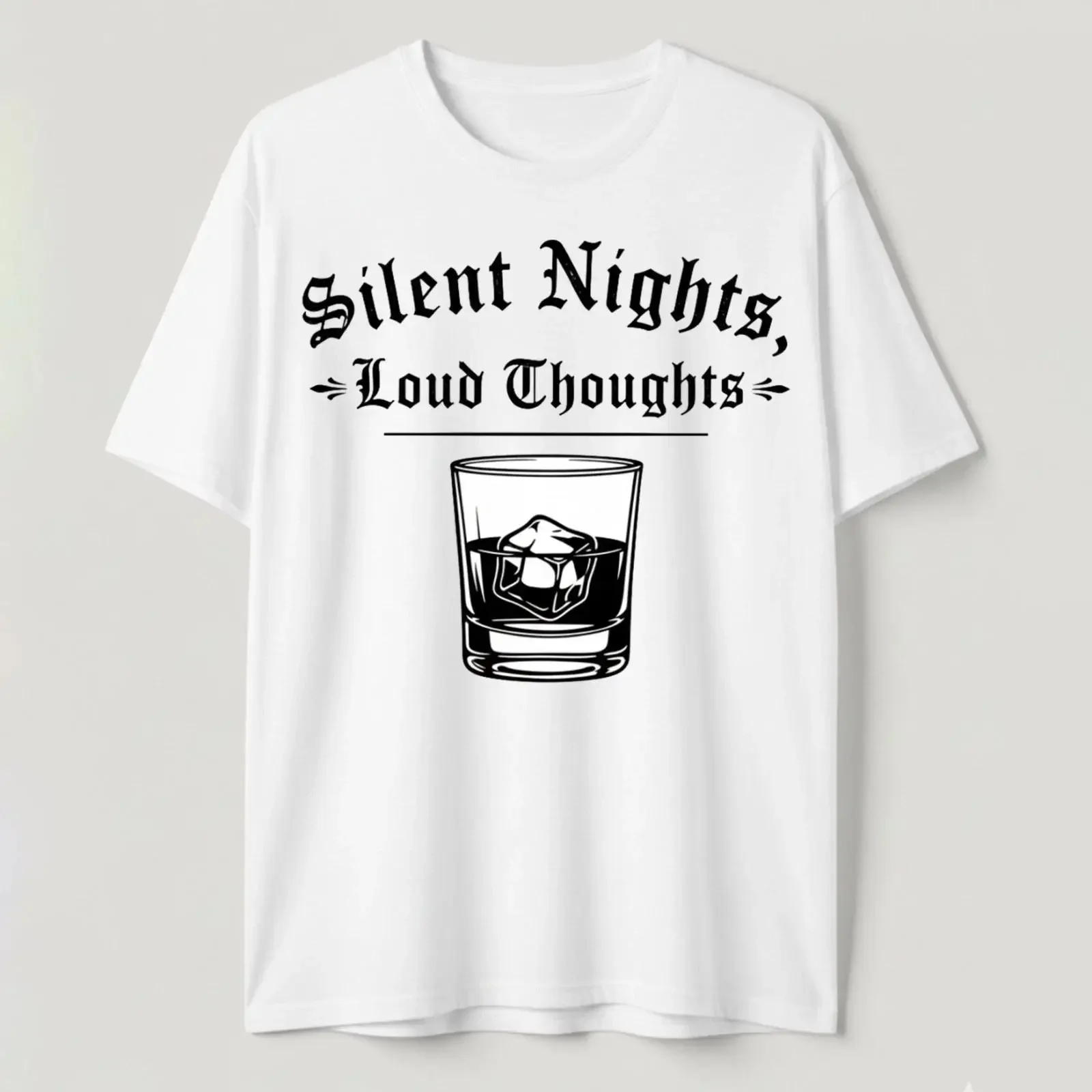 Silent Nights Loud Thoughts T Shirt Whiskey Glass Overthinking Introvert vintage Washed homme Stylish designer clothes graphic