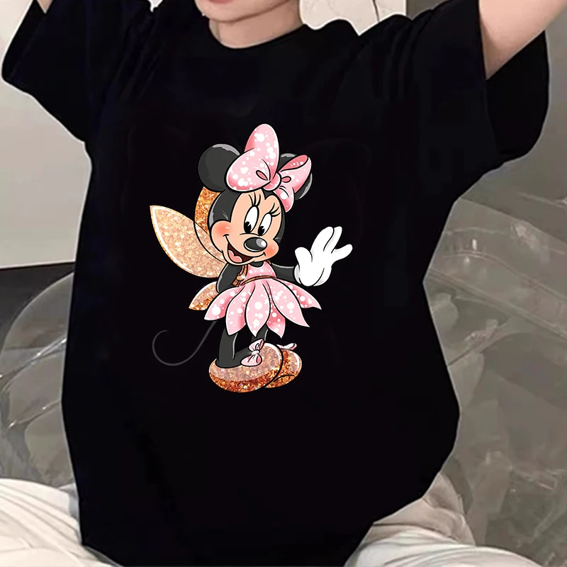 

Mickey Minnie Mouse Print Women T Shirt Summer 90s Disney T Shirt Casual Top T-shirt Clothes Cartoon Women's Clothing O Neck