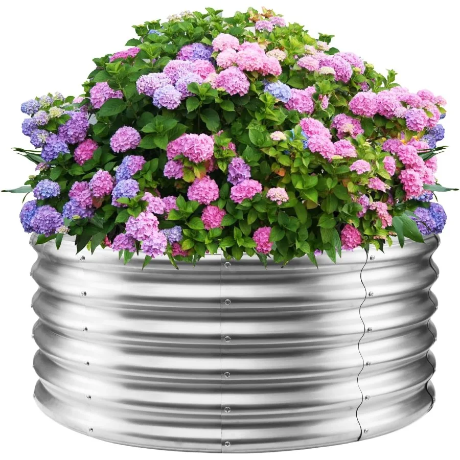 

17" Tall Round Outdoor Garden Raised Garden Bed Kits-0.8MM Thick Metal Raised Planter Bed/Ground Planter Box for Variety of Flo