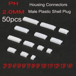 50PCS PH2.0 Housing Connectors Male Plastic Shell Plug Wire Cable Connector 2.0mm 2P/3P/4P/5P/6P/7P/8P/9P/10P-14P Pin Header