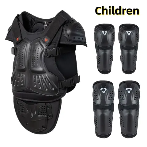 Children's Full Set Protective Gear Armor Vest Knee And Elbow Pads 5 PCS Kids Motorcycle Cycling Roller Skating Protective Gear