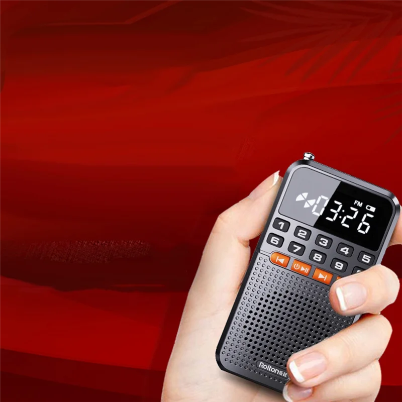 Rolton Portable Mini Radio FM Mini Radio Receiver Bluetooth Speaker TF Card Music Player With LED Flashlight