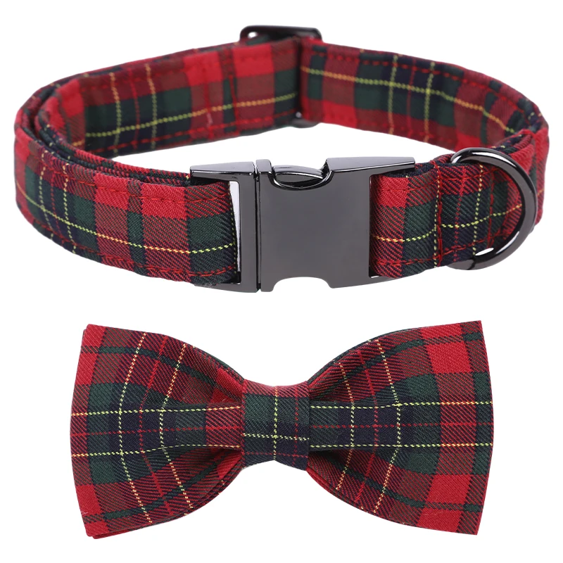 Unique Style Paws Christmas Dog Collar, Christmas Dog Collar with Flower Bowtie for Small Medium Large Dog