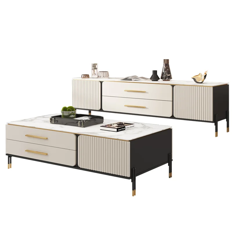 

Italian minimalist rock slab living room coffee table TV cabinet combination is simple