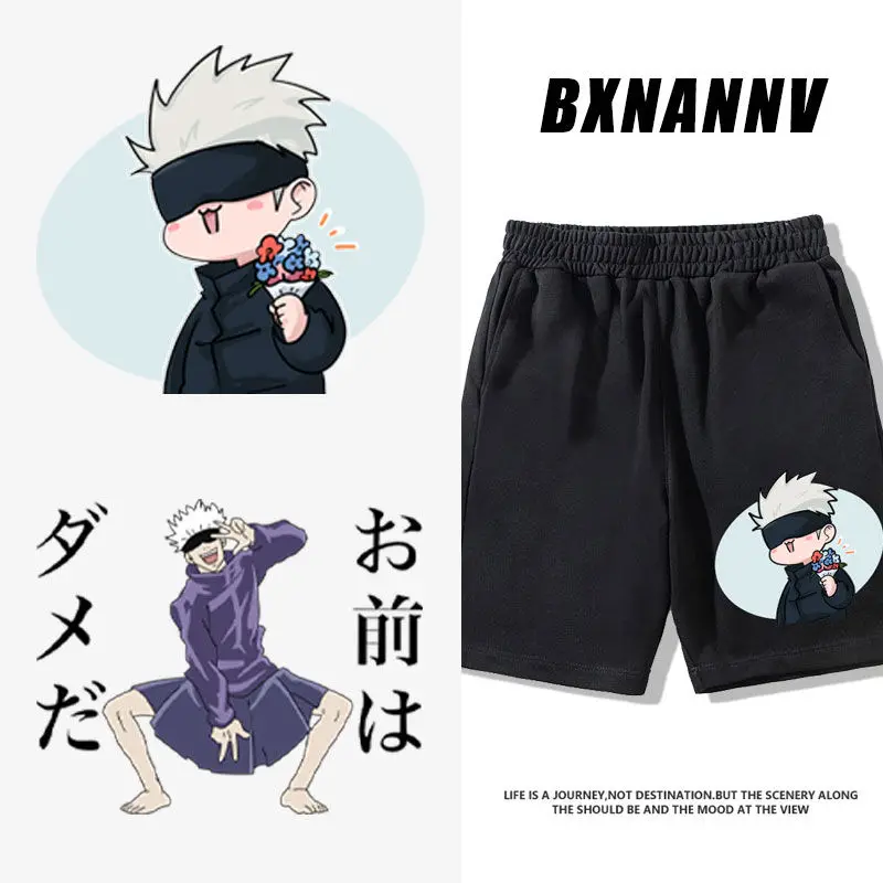 Spell Back To War Anime Peripheral Casual Sweatpants Boys Summer Five Strips Wu Cartoon Printed Shorts Pure Cotton