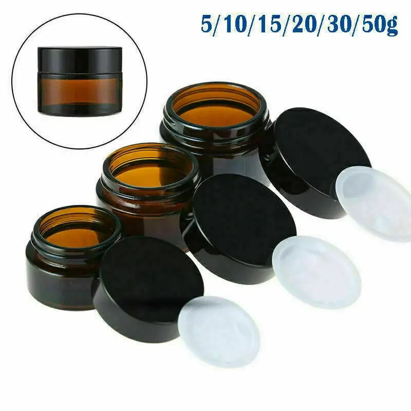 2pcs 5ml/10ml/15ml/20ml/30ml/50ml Glass Amber Cosmetic Face Cream Bottle Lip Balm Container Jar Pots Makeup Vials