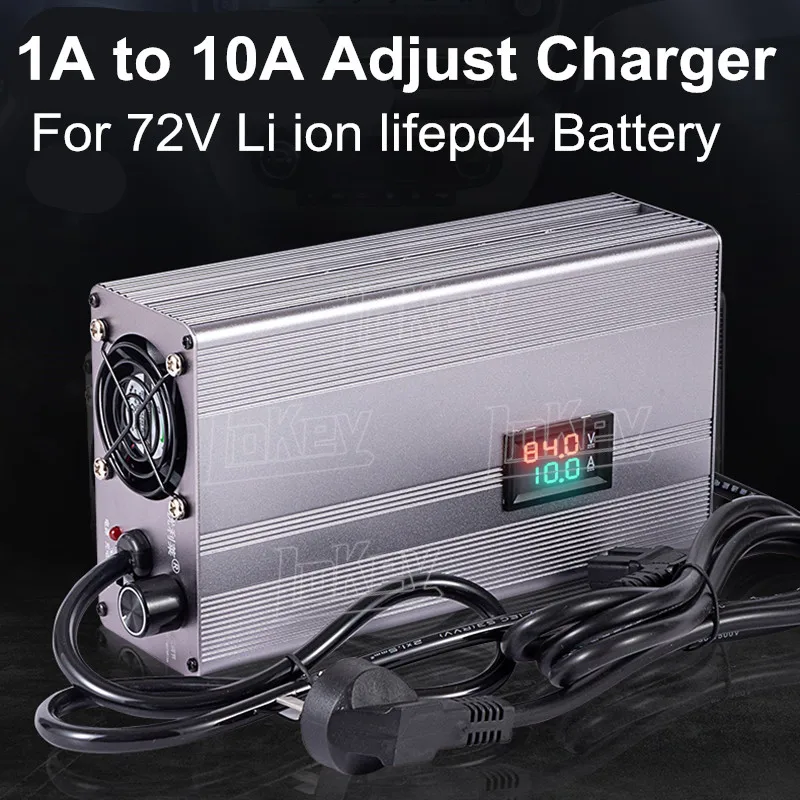 

72V adjustable Charger 1A to 10A with LCD Sreen for 20S 84V 21S 88.2V li ion 24S 87.6V 23S 84V lifepo4 lithium battery chargeur