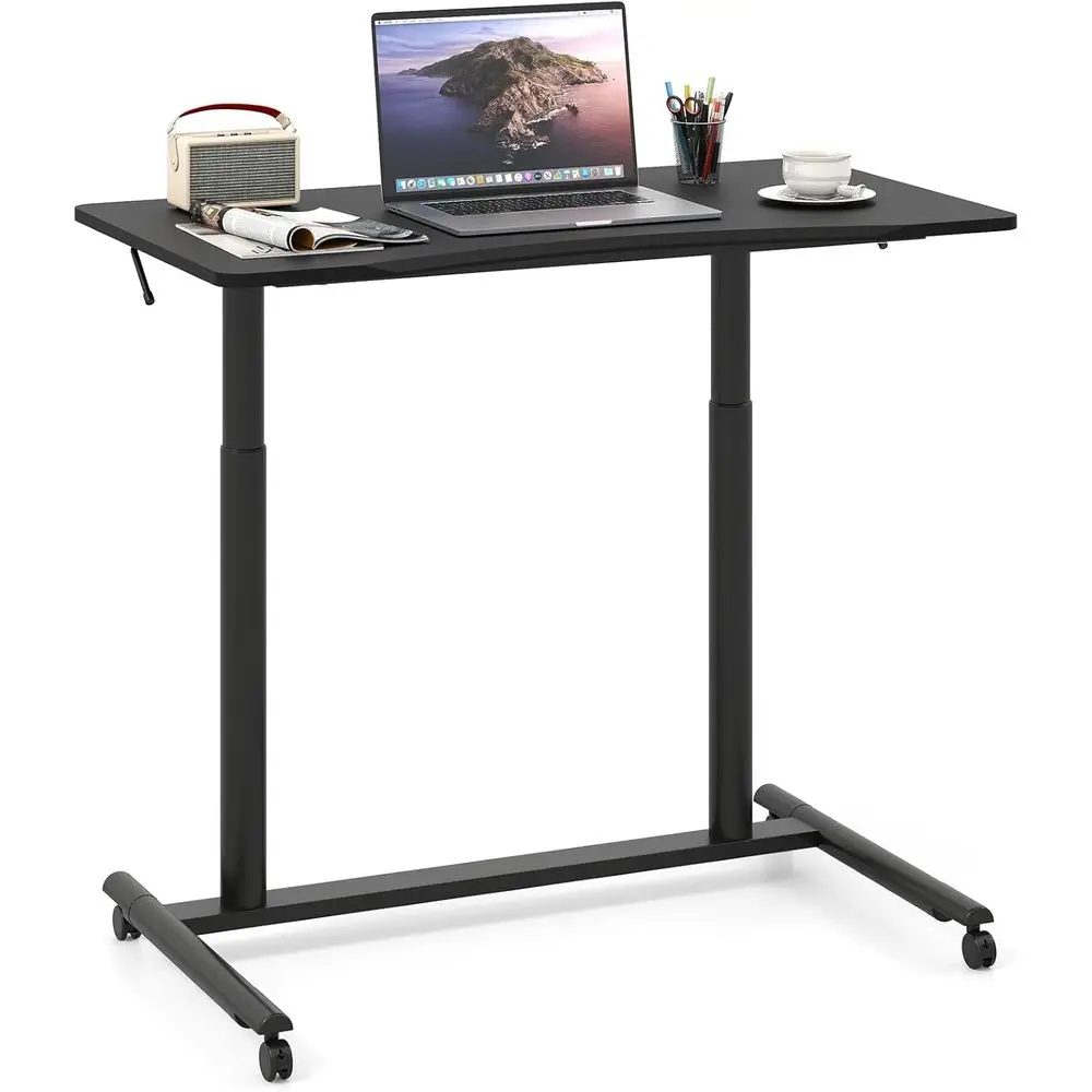 

Height-Adjustable Mobile Desk with Wheels, Compact C-Shaped Laptop Stand for Small Spaces (Black)